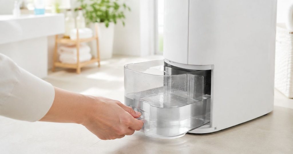 CD-P6326から水のたまった排水タンクを取り出している様子